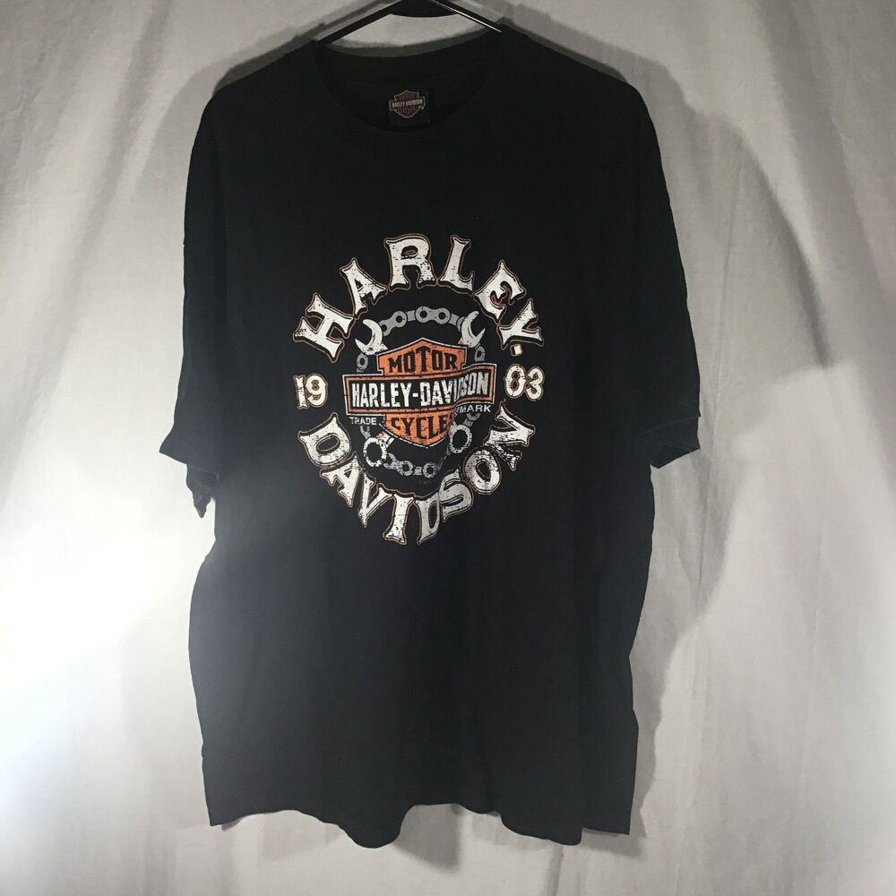 Harley-Davidson XXL Black T-Shirt Circular Chain Bar & Shield Logo 1903 Tee